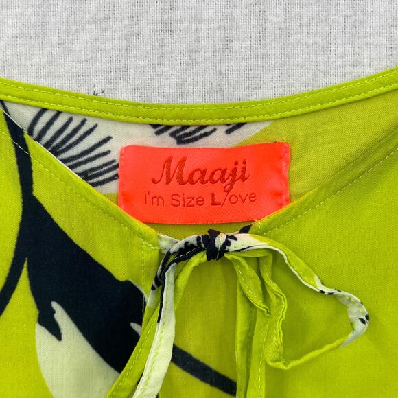 MAAJI Enchanted Mystery Mini Swim Coverup Dress Women L Lime Green Floral Ruffle - Picture 7 of 16